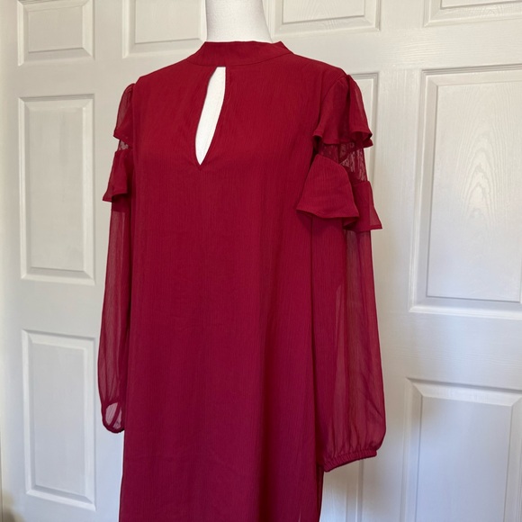 NWT Express Red Chiffon Long Sleeve Shift Dress - Picture 3 of 15